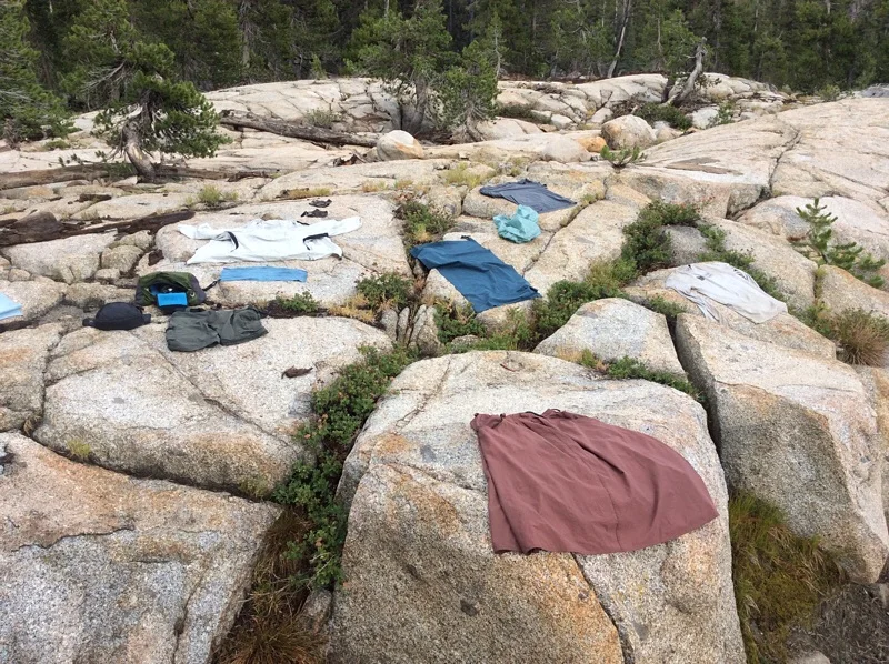 An hour of sunshine to dry our stuff after walking in the rain all afternoon