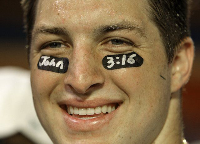 Tim Tebow. Now a tree hugger after reading John 3:16.