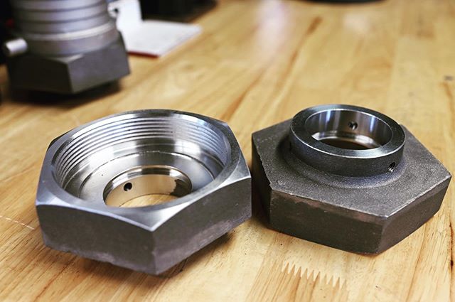 5&rdquo; across the flats.  Alum casting with 3x 5/16-18 set screw holes.  2 ops in the NLX. #stollenmachine #instamachinist #madeinusa #manufacturing #engineering