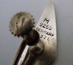 Hans Hansen Boomerang Earrings # 32e, Sterling Silver. Screw Back