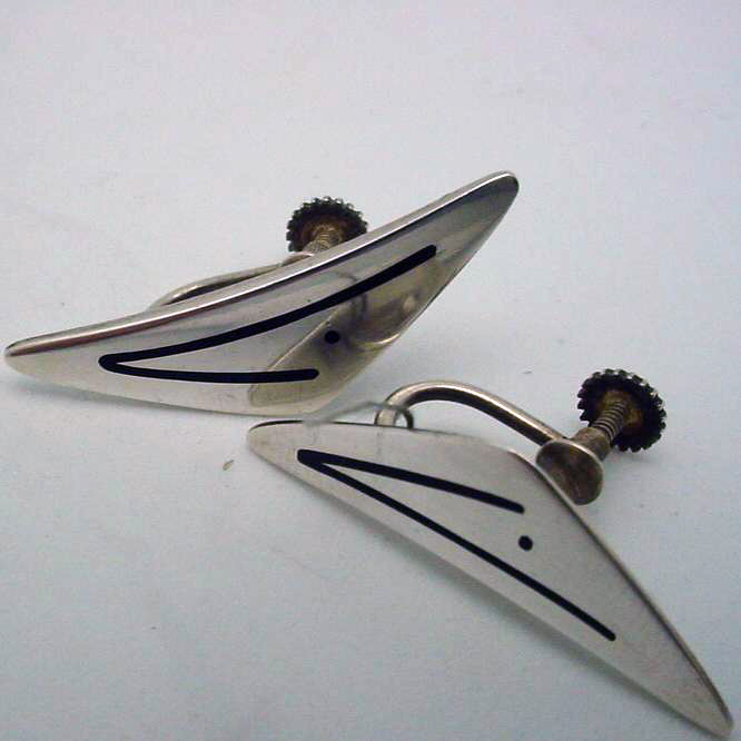 Hans Hansen Boomerang Earrings # 32e, Sterling Silver. Screw Back