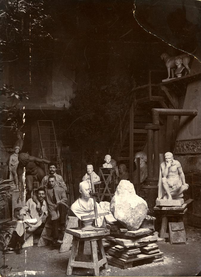  1893 studio photograph, with Georg Jensen in the far back, and Siegfried Wagner in the front. 