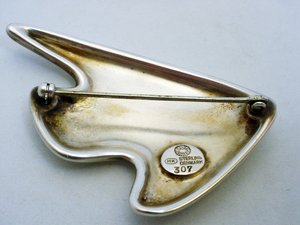Georg Jensen Brooch # 307, Sterling Silver With Puple-ish Enamel
