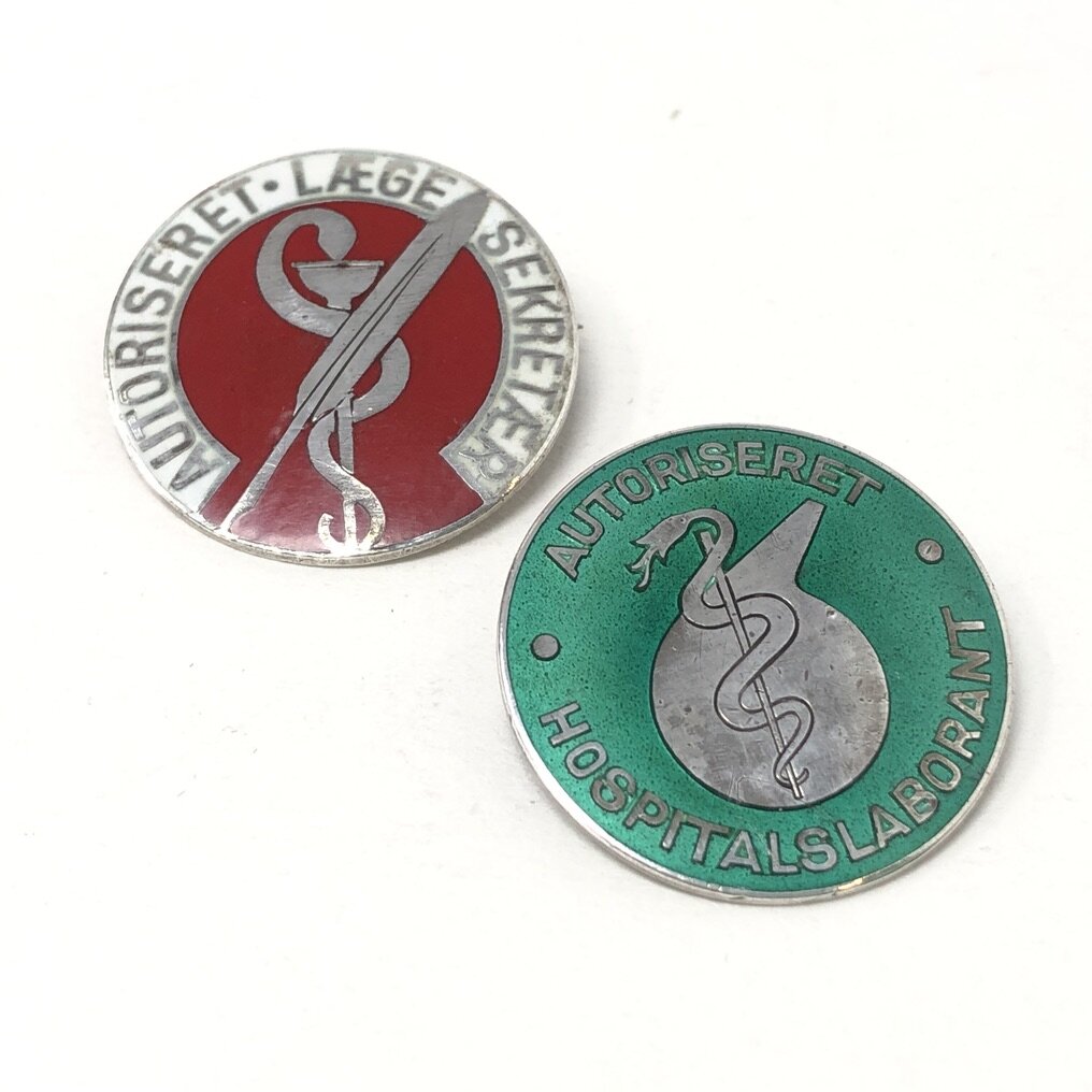 Vintage Georg Jensen Emblems (2) Made For Danish Health Care Workers, Sterling Silver And Enamel.