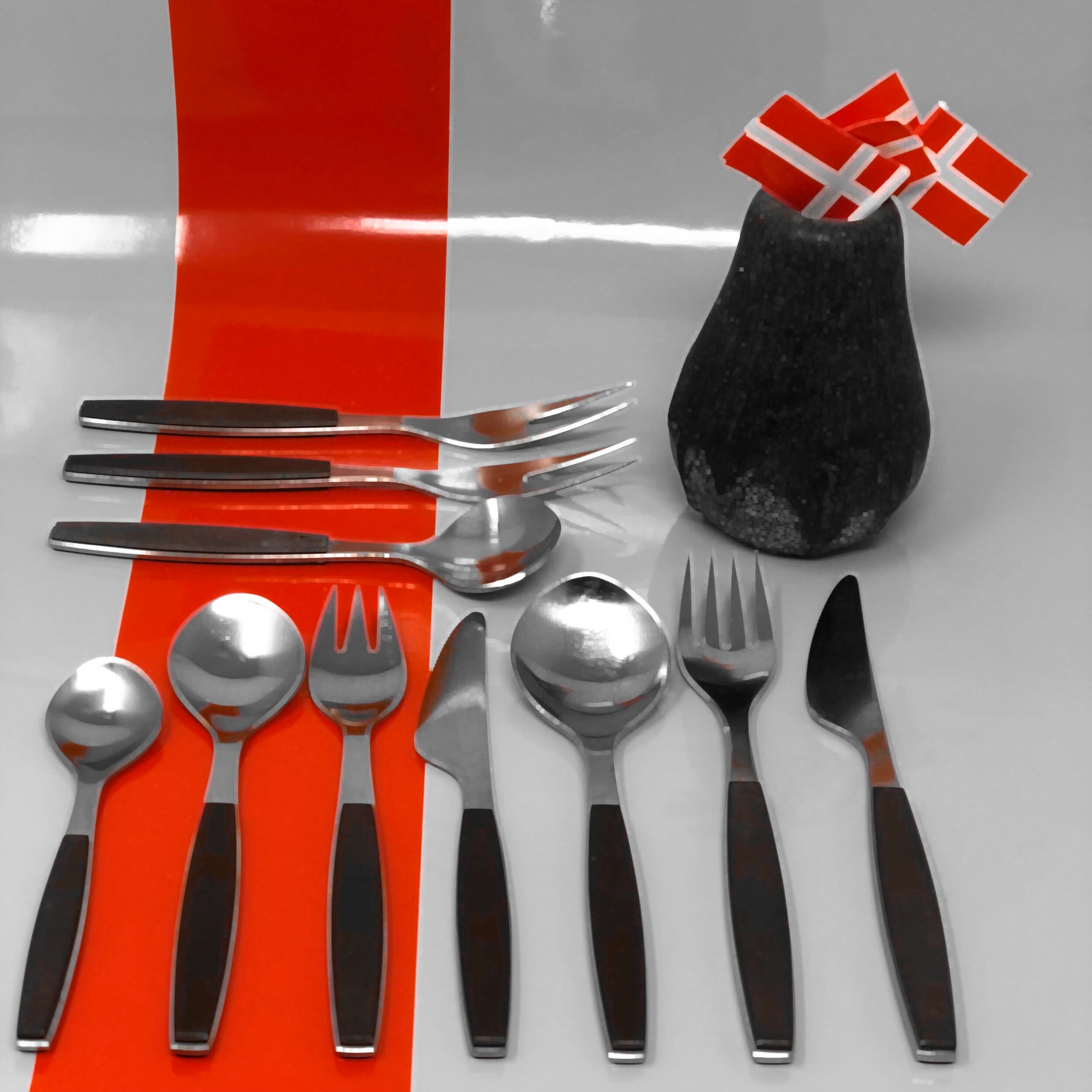 Georg Jensen Henning Koppel RED! Strata Cutlery Meat Fork Stainless Steel 
