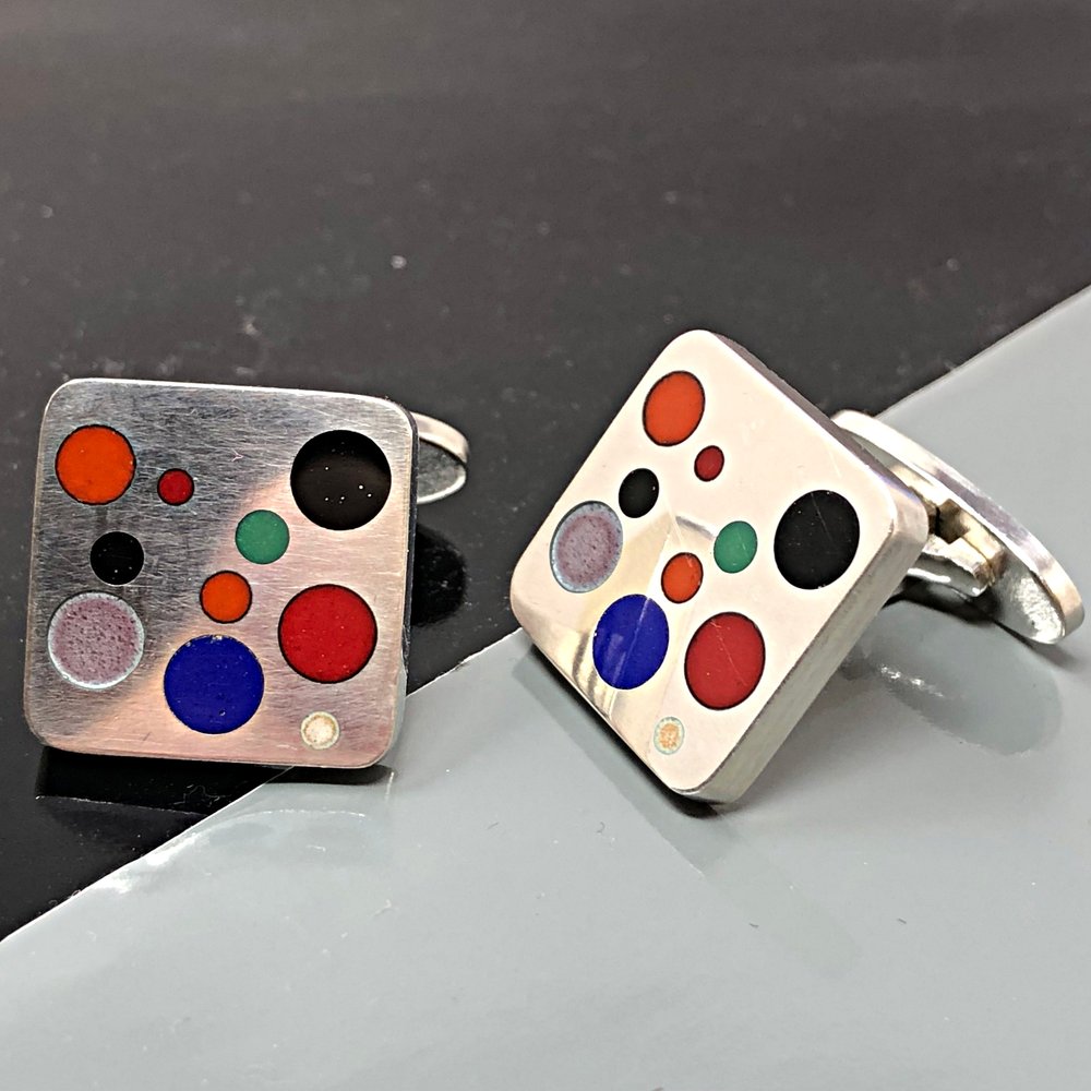 Vintage Georg Jensen CuffLinks # 93 A, Sterling Silver With Enamel Dots,  Design Magnus Stephensen . — Jensensilver.com