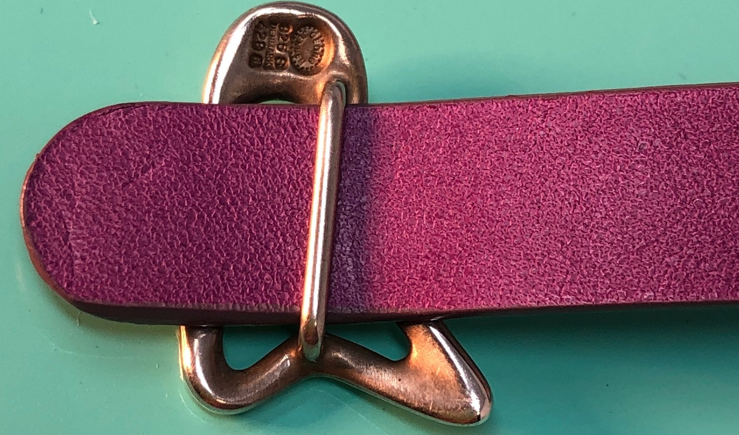 Vintage Georg Jensen Purple Leather Splash Bracelet #429a Sterling