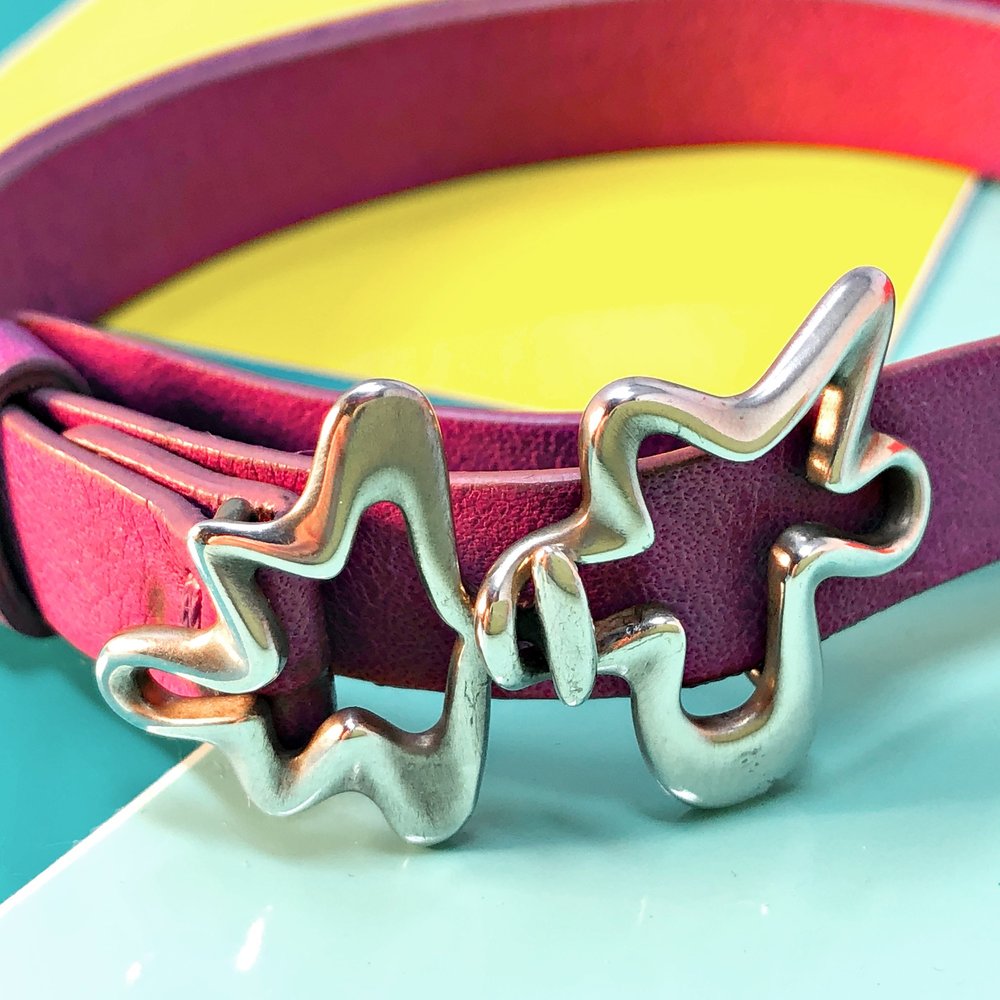 Vintage Georg Jensen Purple Leather Splash Bracelet #429a Sterling