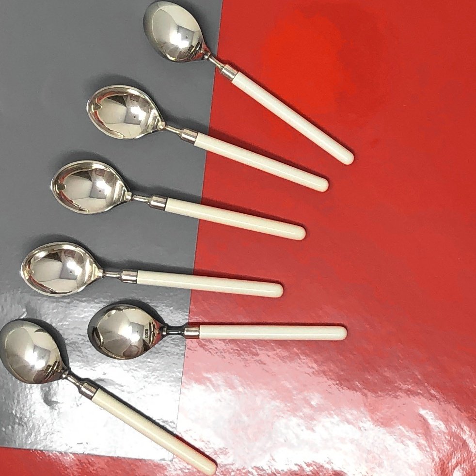 Vintage Hans Hansen , Amalie Pattern, Espresso Spoons (6) Enamel