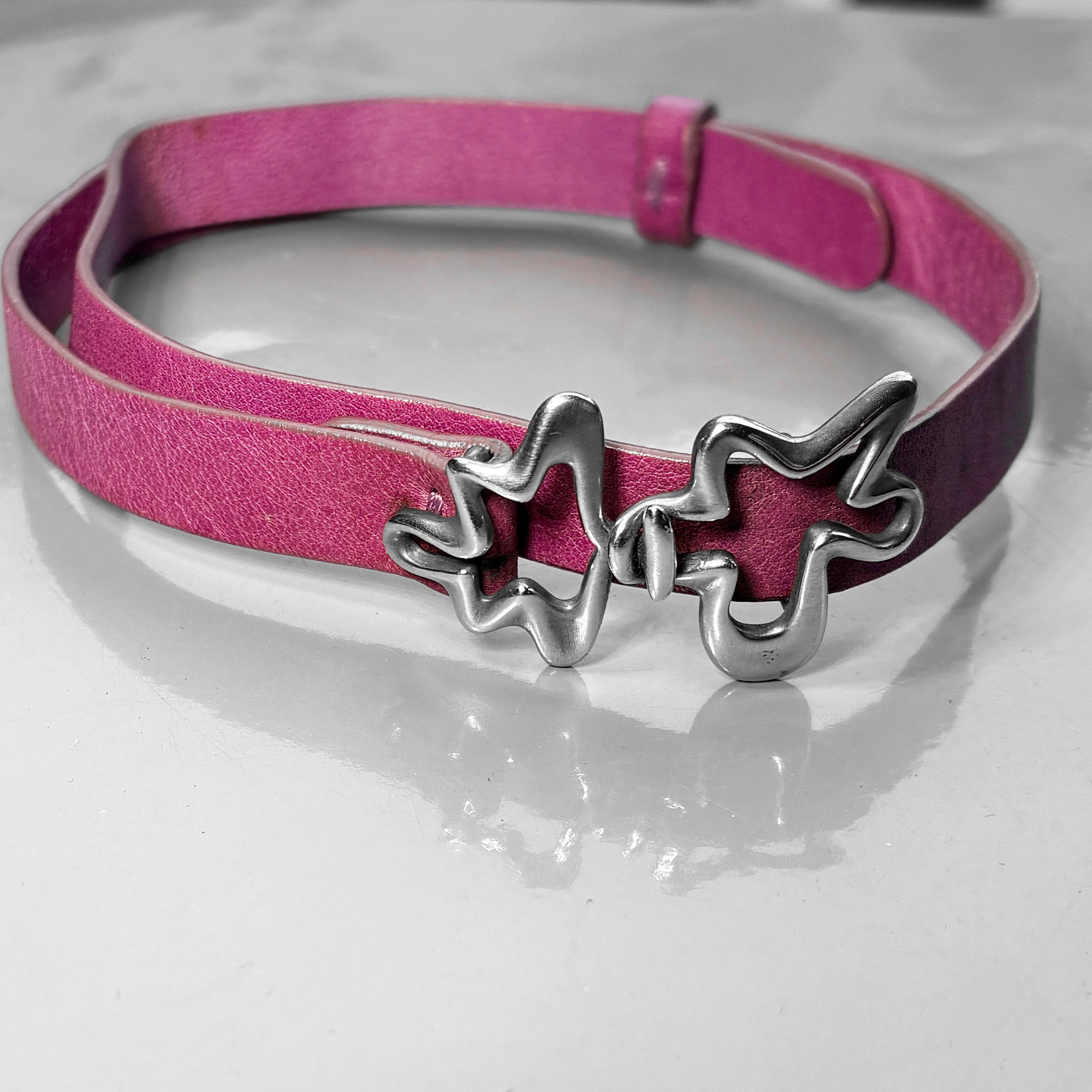 Vintage Georg Jensen Purple Leather Splash Bracelet  #429a Sterling Silver Clasp Design By Henning Koppel Denmark.