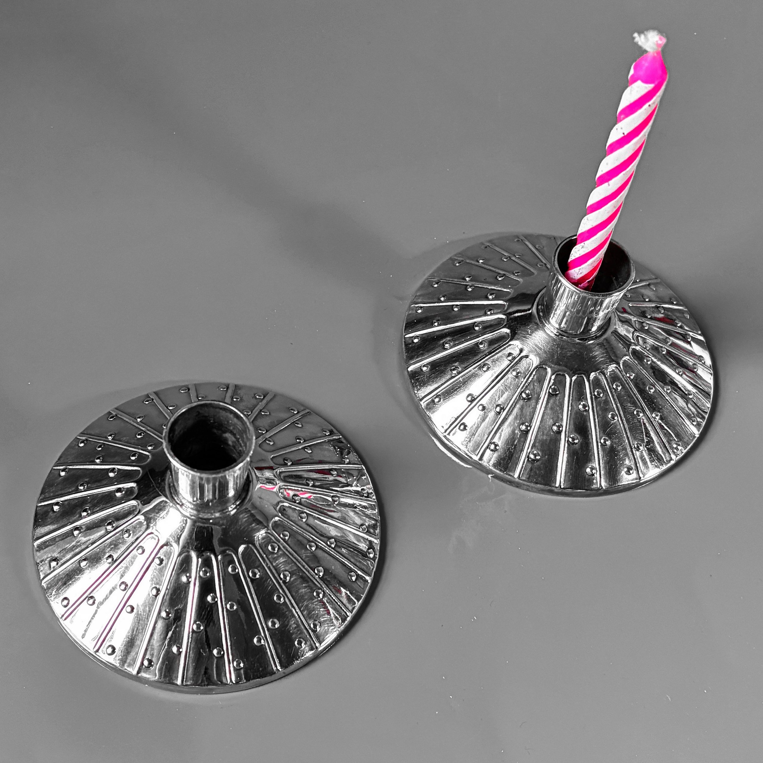 vintage  2 champagne pattern candlesticks, silverplate, design 1949 by jens harald quistgaard For O.V.Mogensens Silversmity