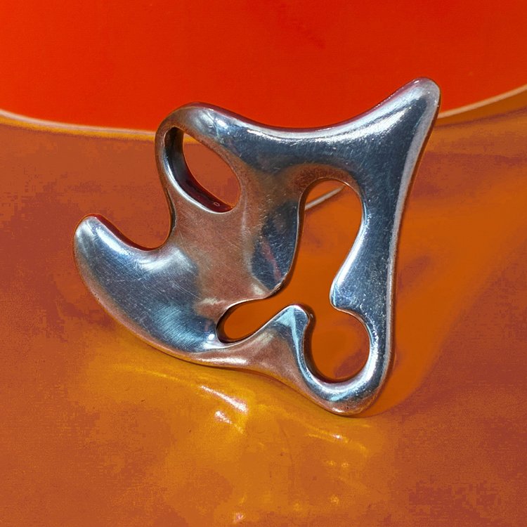 Georg Jensen Brooch # 307, Sterling Silver With Puple-ish Enamel