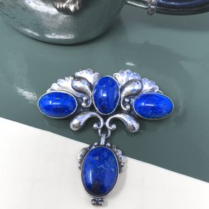 Vintage Early Georg Jensen Brooch With Lapis Stones # 152