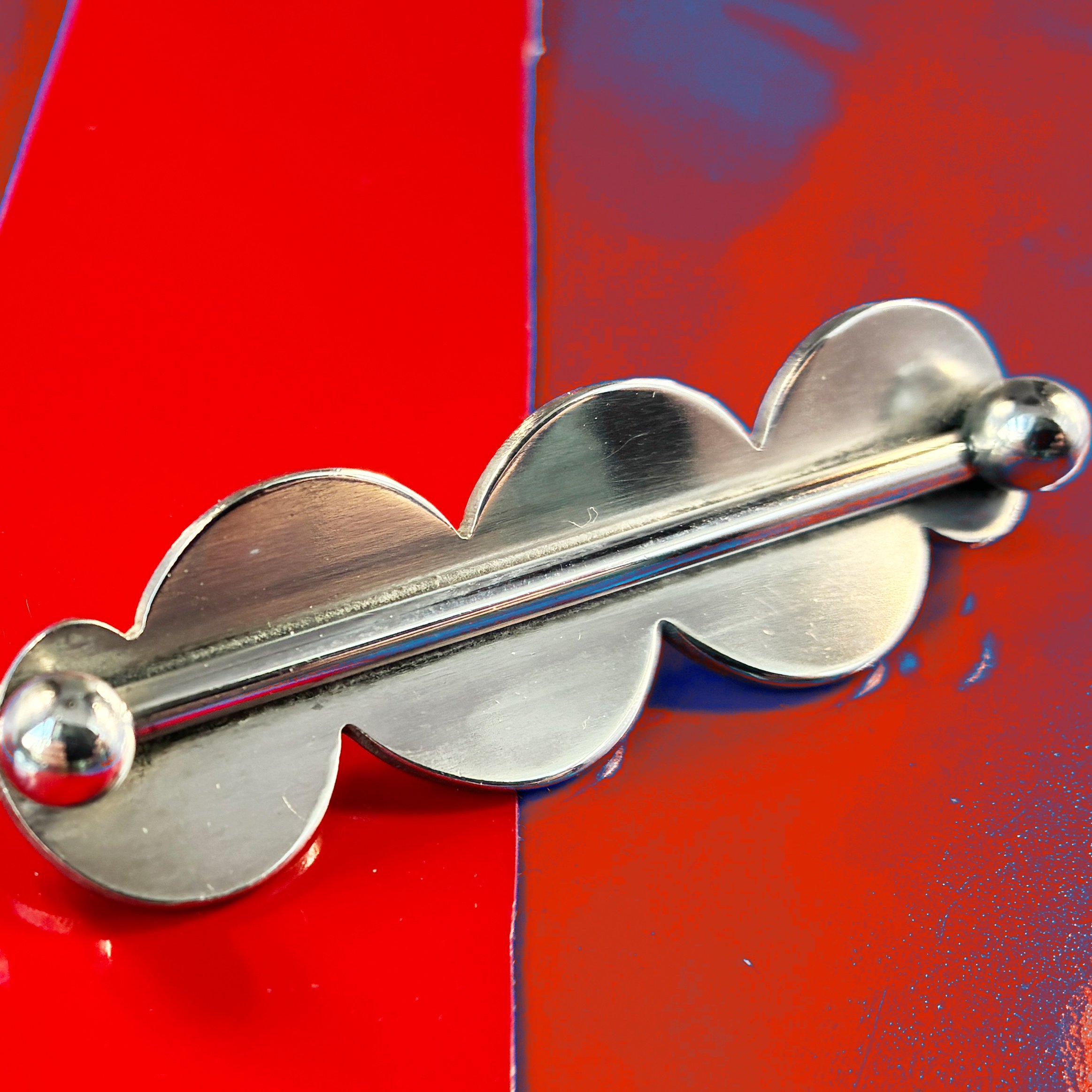 VINTAGE HANS HANSEN BROOCH, CURVES, STERLING SILVER.