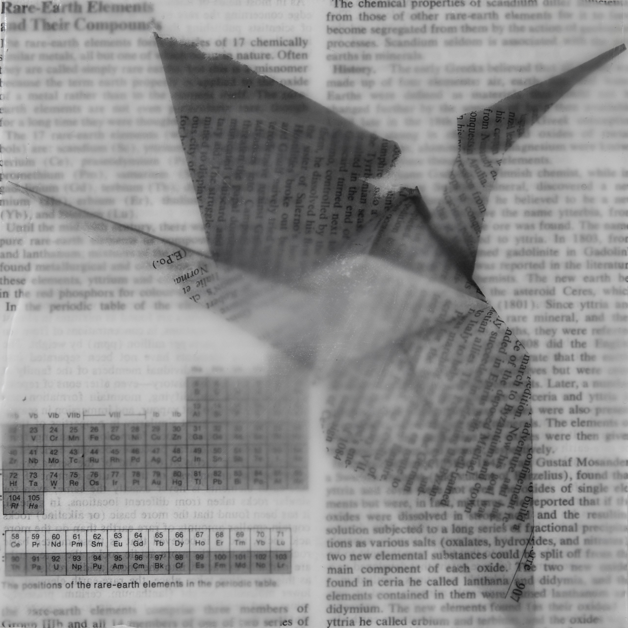 Encaustic medium, japanese paper, encyclopedia page on board 6"x6"