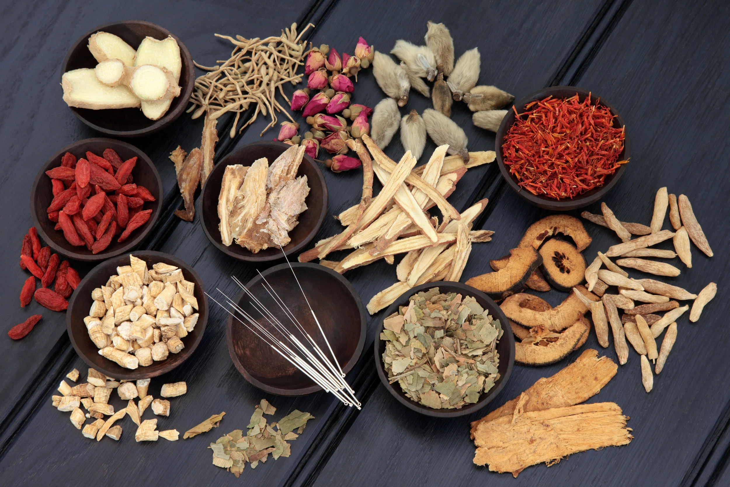 Herbs and acupuncture needles
