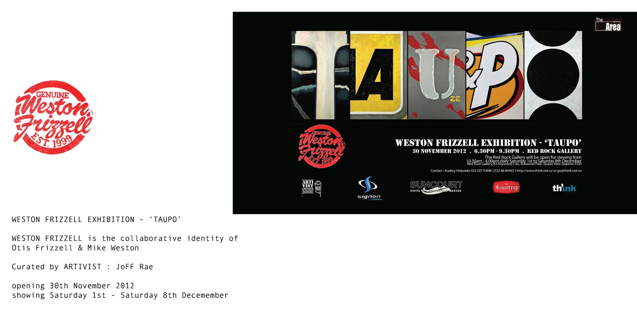 Weston Frizzell Exhibition - 'TAUPO' catalog