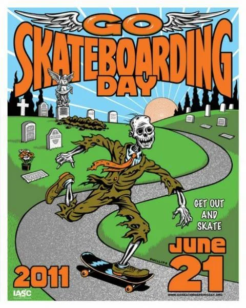 International Association of Skateboard Companies:
GSD unites the global skateboard family to have fun, raise money and awareness for needy skateparks, promote local skate shops, and raise money for local charities and community needs. Founded by the International Association of Skateboard Companies (IASC) and with strong support from skaters everywhere, GSD is a holiday that encourages everyone to drop what they are doing, have fun, and go skateboarding! . . . “This year for GSD, IASC is focused on promoting charities and retailers that support and grow their communities through the love of skateboarding,” said IASC Executive Director Josh Friedberg . “Events like the Skateistan Skate-a-thon in Afghanistan and Fairfax Skateshop’s Skate-for-a-cause in Annandale, Virginia are great examples of ways the 2011 holiday will make a difference in people’s lives. Go Skateboarding Day is a great time to remember what you love about skateboarding. Grab your friends, get out there and skate!”
International Association of Skateboard Companies
poster - Jim Phillips
Read more: http://www.boardistan.com/?p=23836#ixzz1PONmHQl3