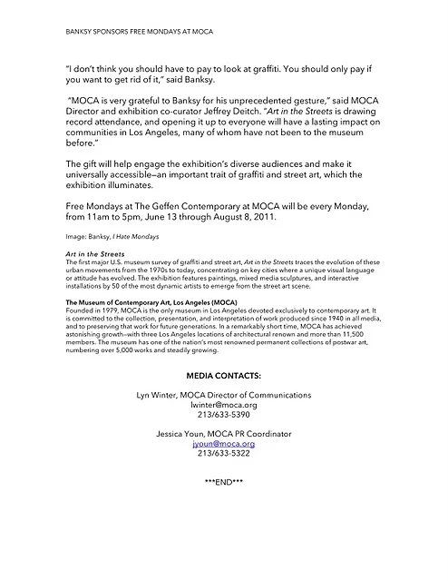 Banksy pays entry to MOCA