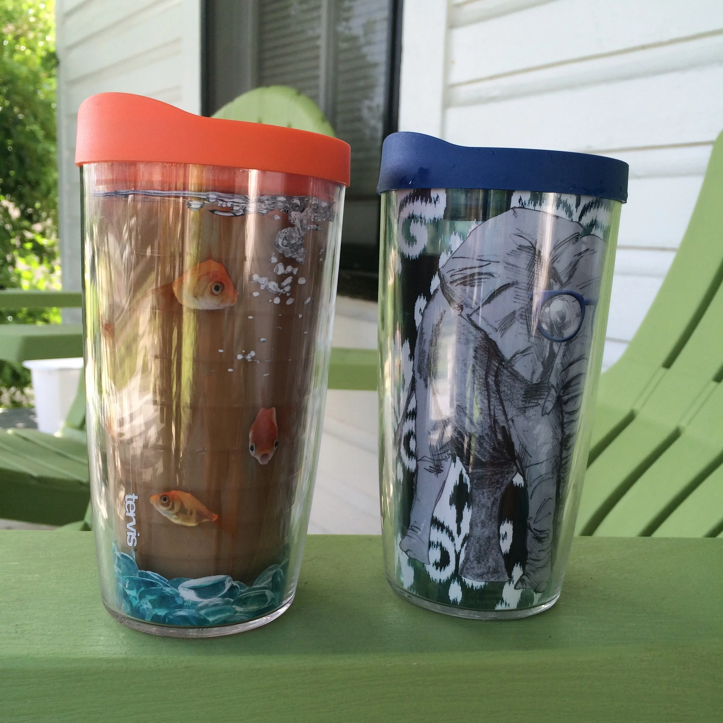 JB didn't want to go in the Tervis store... and then he found a cup with an elephant in glasses and decided it was cool there.