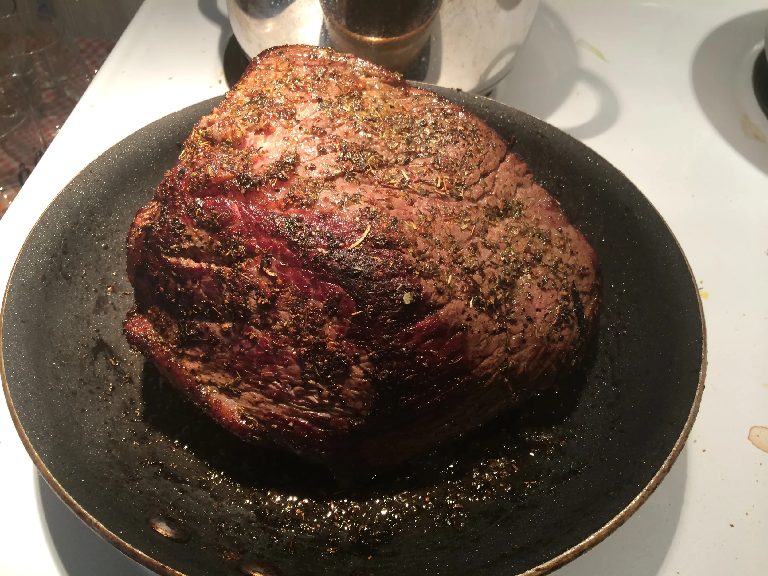 Browning the roast before it goes in the crockpot to slow cook all day... final meal