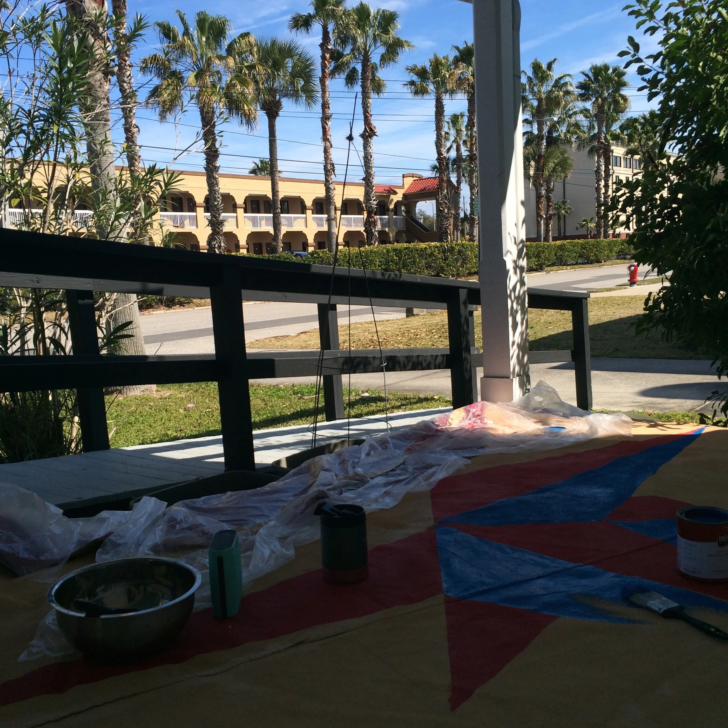 Painting ont he porch.