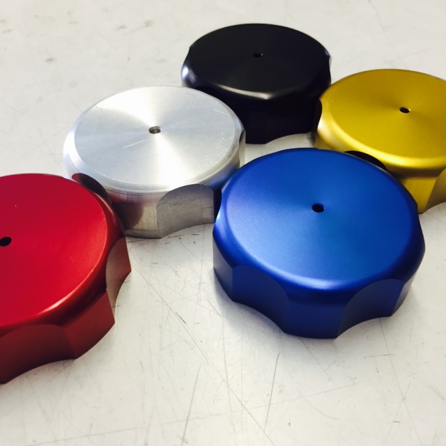 Elite alloy tank cap, all colours shown