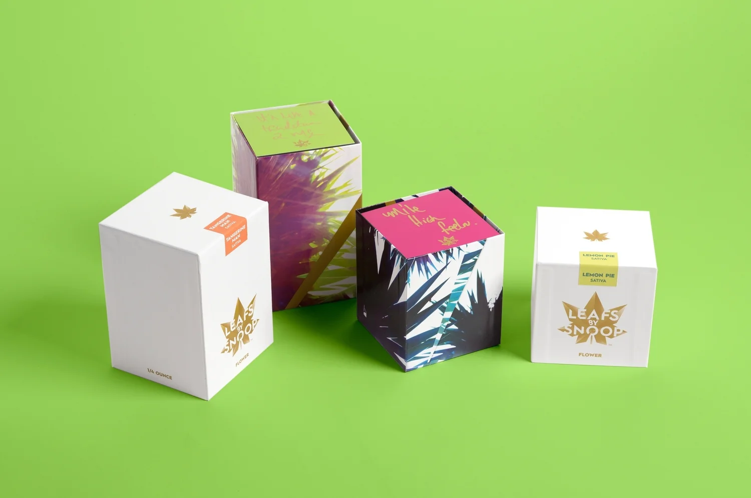 Branding and Packaging for Snoop Dogg's line of Cannabis products: Leafs by Snoop. Designed with Franziska Stetter under the art direction of Emily Oberman at Pentagram. / 2015