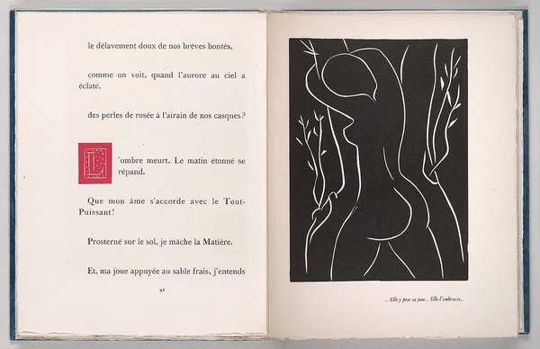 Henri Matisse (1869–1954), linocut illustration and initial in Henry de Montherlant (1895– 1972), Pasiphaé, Chant de Minos (Les Crétois) . Paris: Martin Fabiani, 1944.