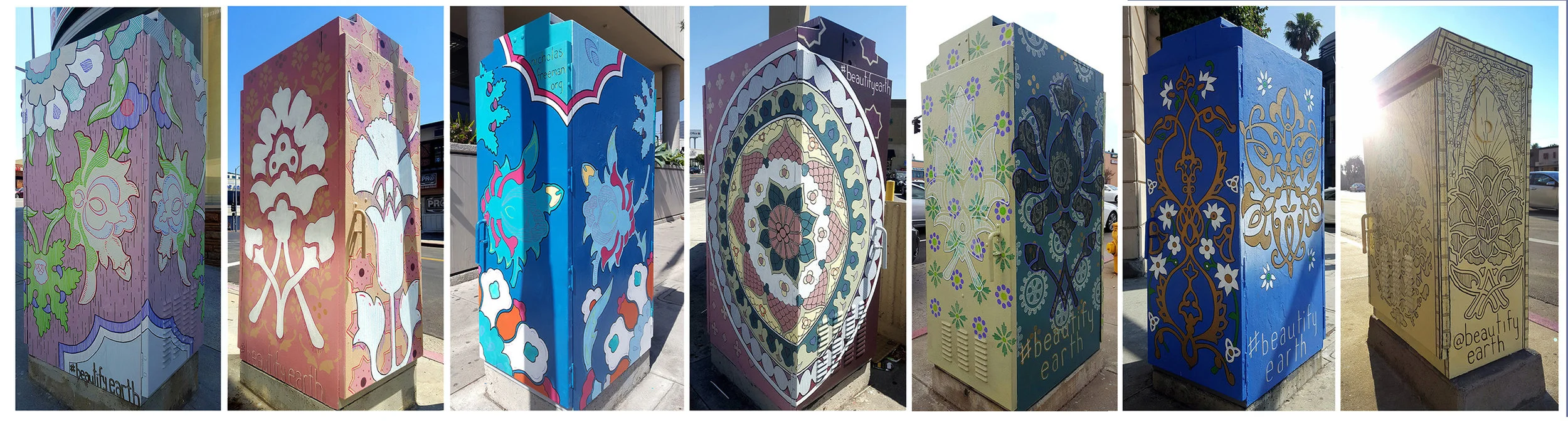 Painted utility boxes 72" x 33" x 24" Commissioned by the City Council to celebrate the Persian community of Westwood Westwood Blvd, Los Angeles, CA