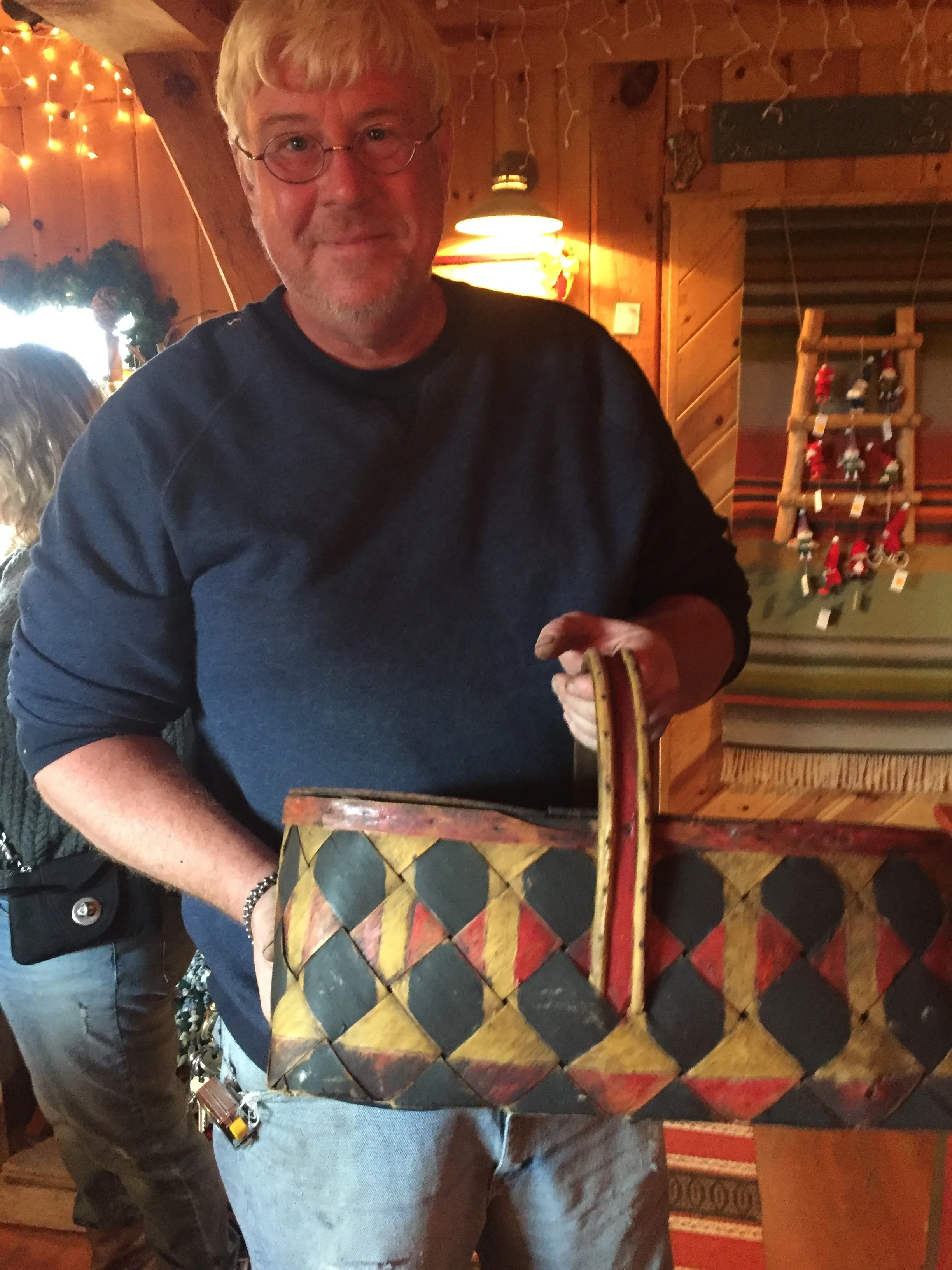 Brad and an antique, Finnish lunch basket for the former train workers.
