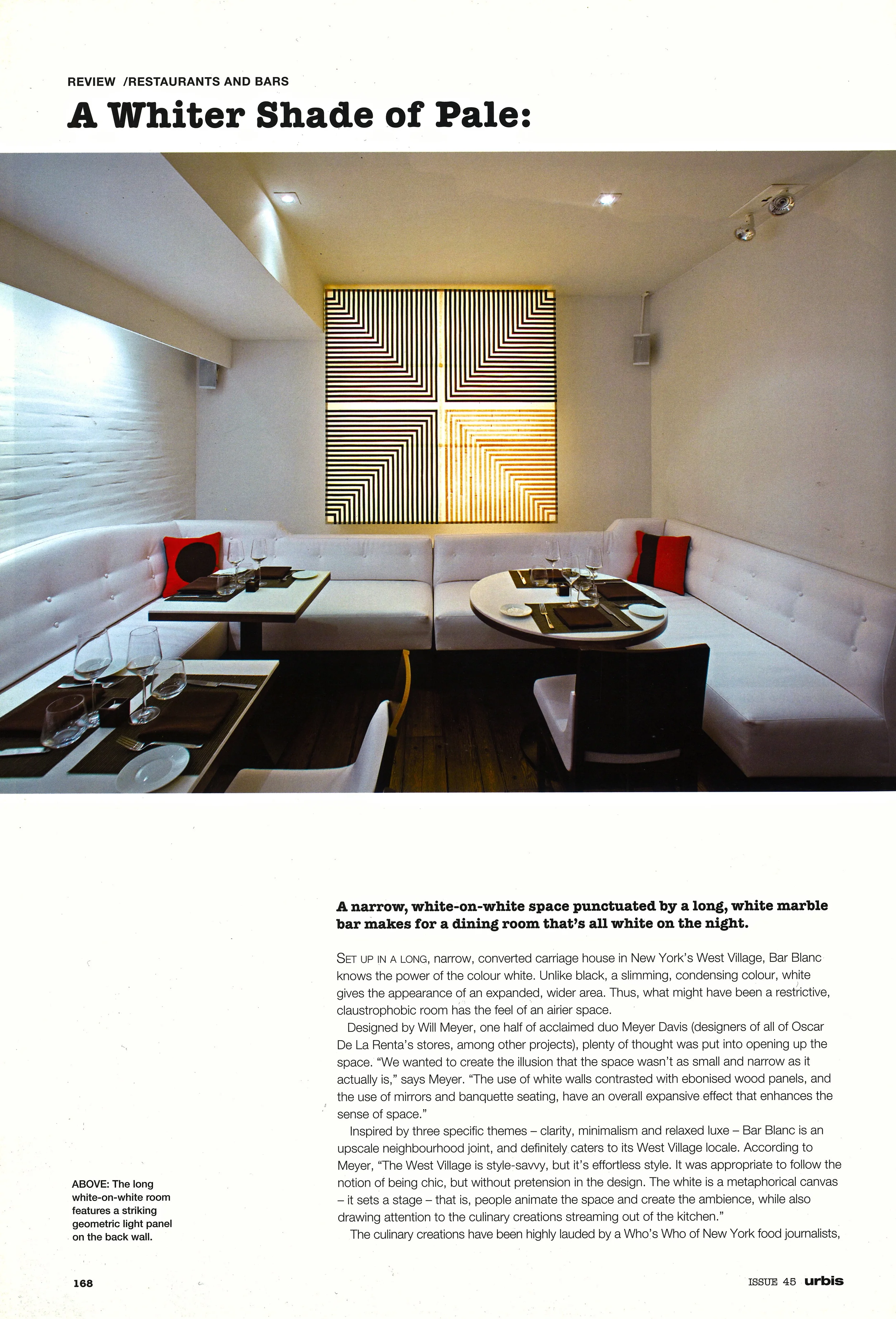 Urbis magazine celebrates Meyer Davis's design for an upscale New York neighborhood joint in their 10th Anniversary issue