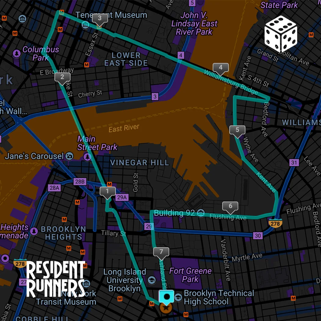 Fulton, Flatbush, Manhattan Bridge, Bowery, Kenmare/Delancey, Williamsburg Bridge, Broadway, Kent, Flushing, Ashland