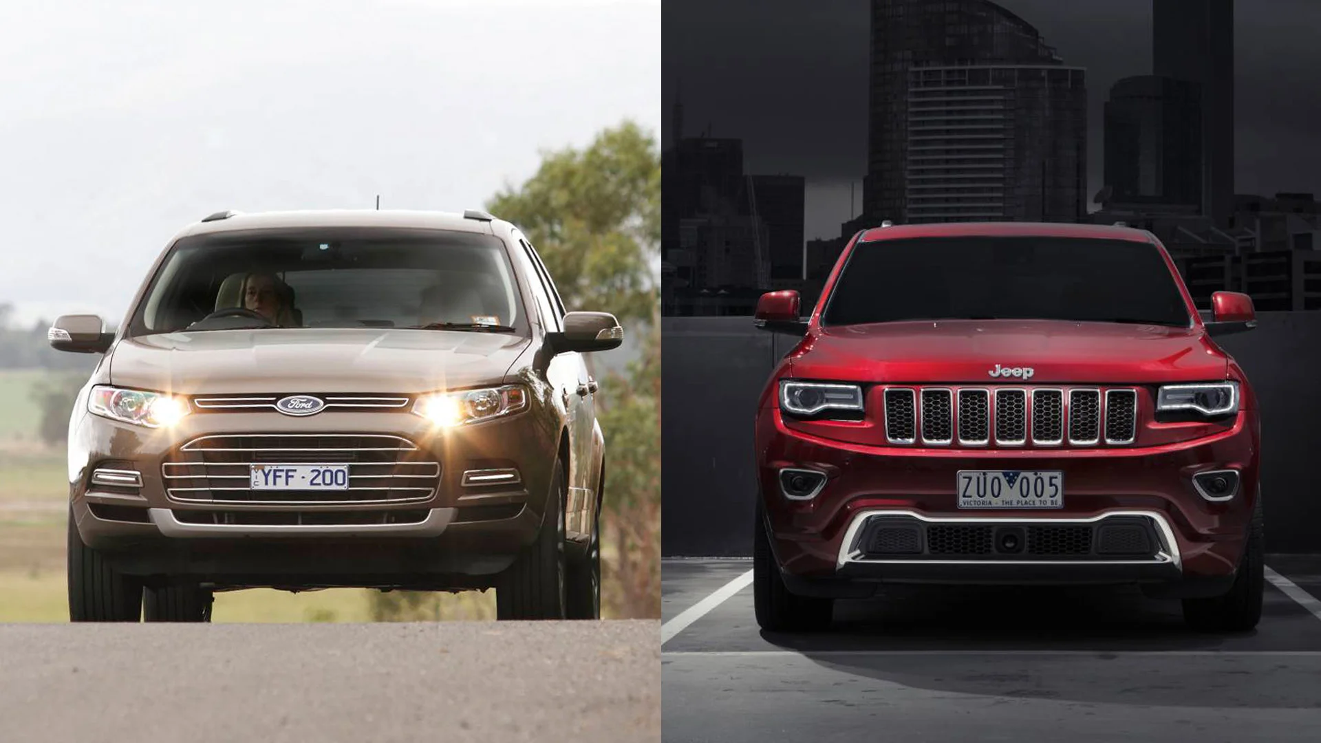 Left: Ford Territory - fail. Right: Jeep Grand Cherokee - win. (See below, however as Land Rover Discovery is also a win.)