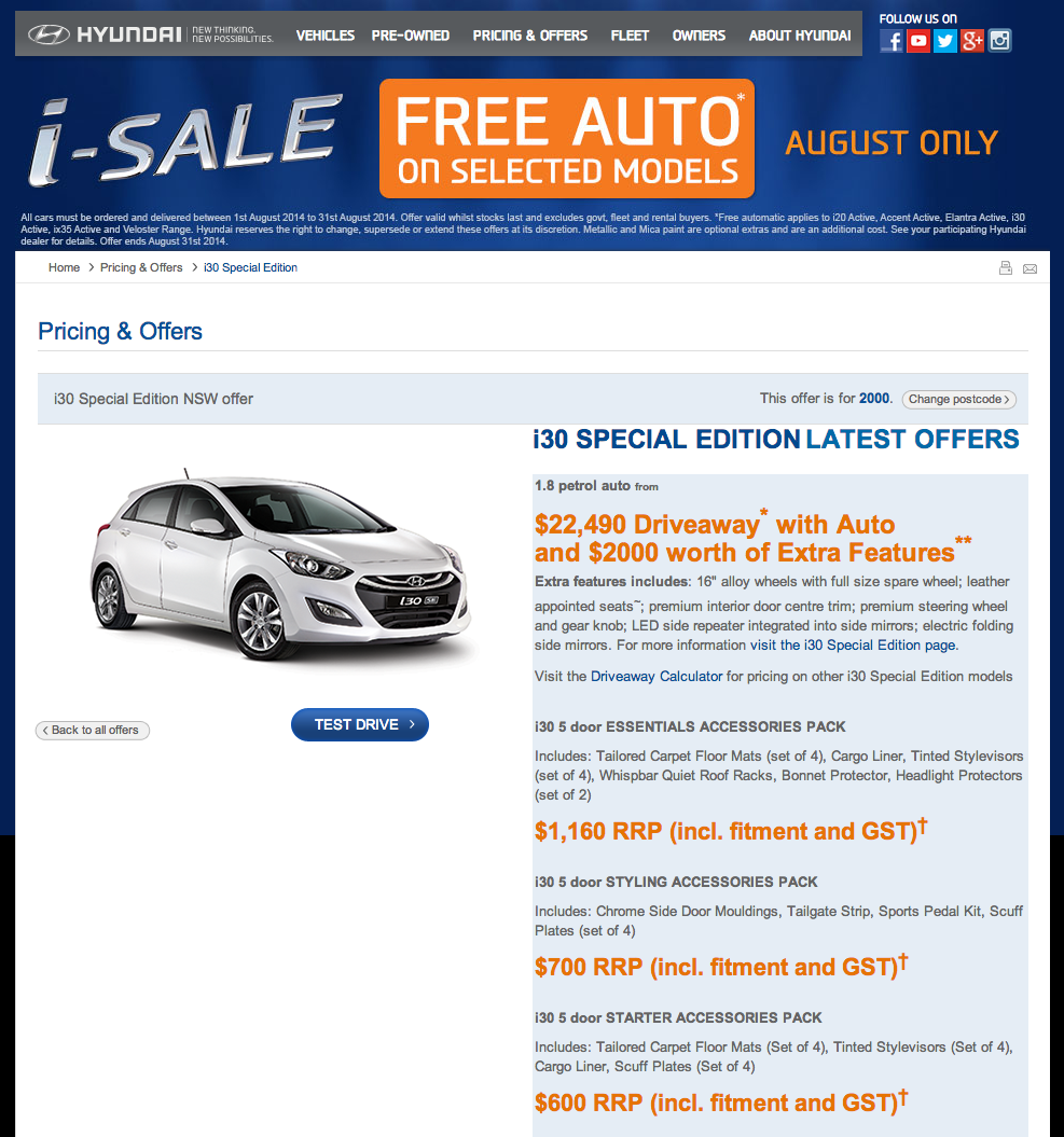 Hyundai's current i30 SE promotion - at the time of writing