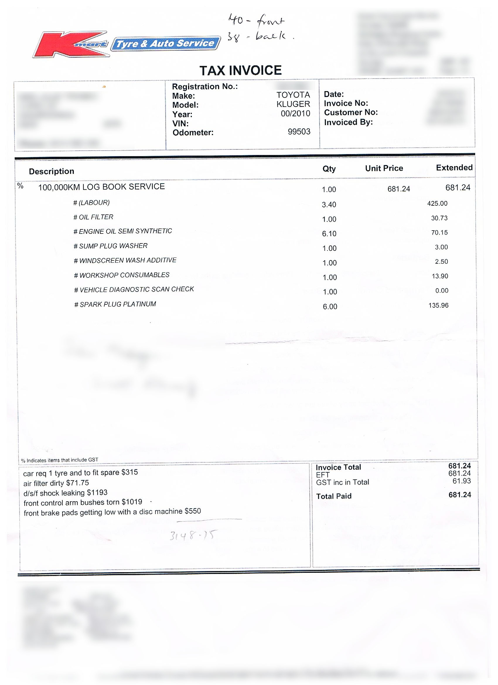 Above: See bottom left for the repair items that did not allegedly need anything done at all - apparently a $3150 rip-off (click to enlarge)