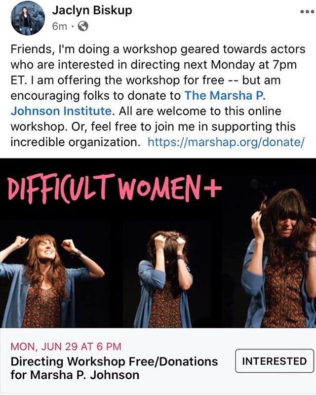 I&rsquo;m giving a directing workshop and encouraging donations to the @mpjinstitute! Next Monday at 7PM ET//6PM CT. Info link in bio!