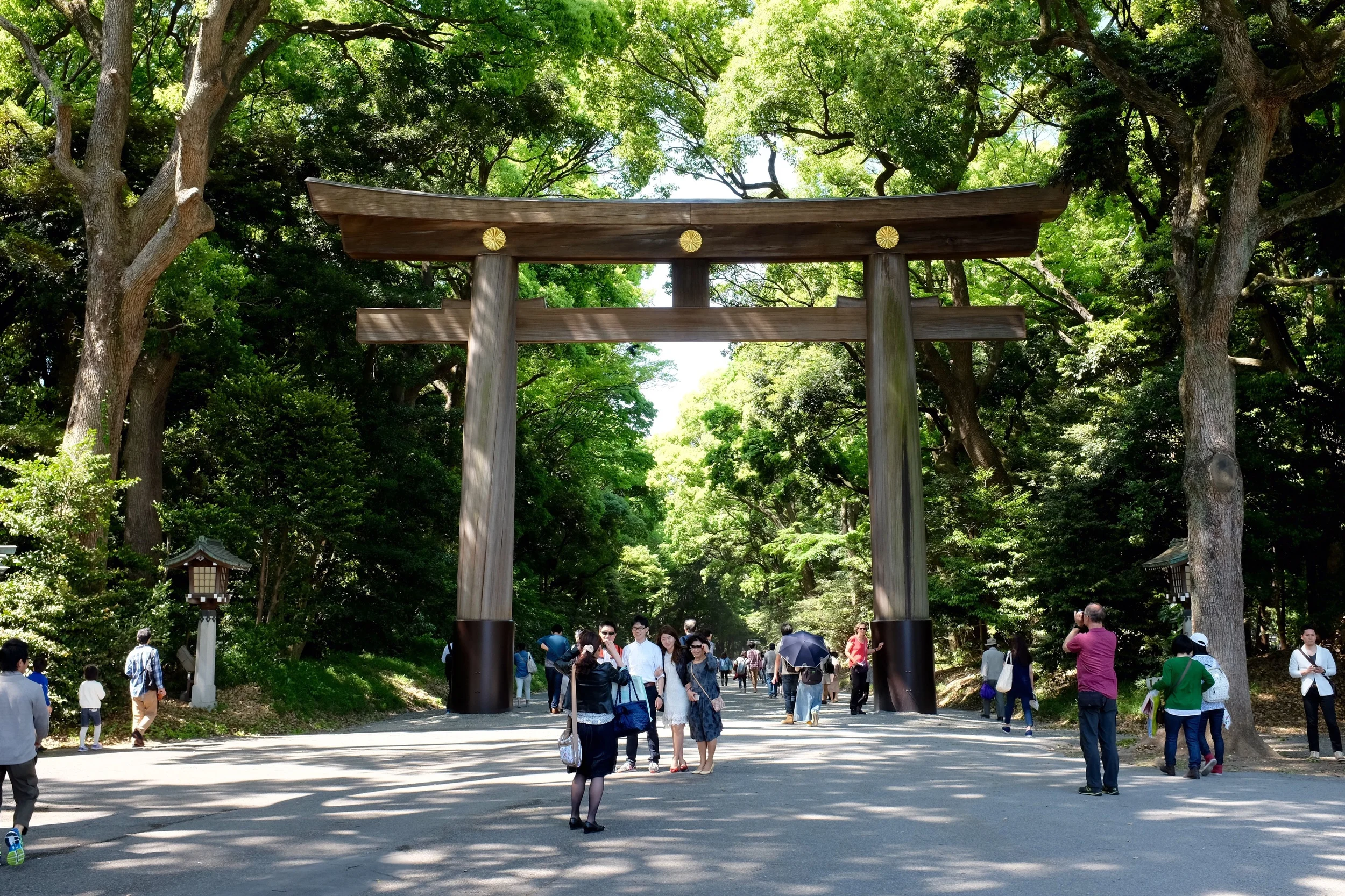 Torii gate at the entrance to Meiji Shrine in Yoyogi Park. Fujifilm x100t, ISO 400, f/8, 1/60 sec. No edit. Straight out of camera.