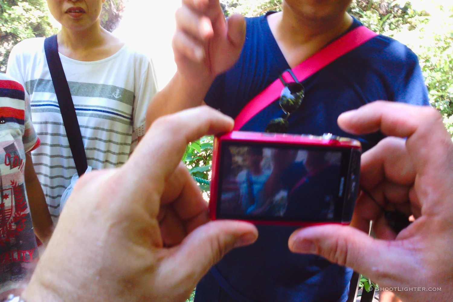 Helping a fellow hiker take a photo of his family. Captured with my Narrative Clip wearable camera .