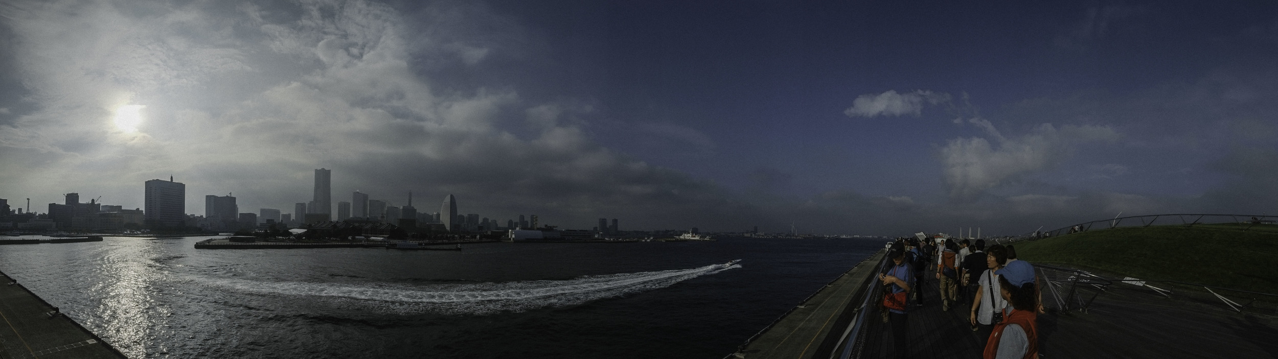 We take in the sunset of Yokohama across the other side of town.&nbsp; The weather is definitely kind to us today