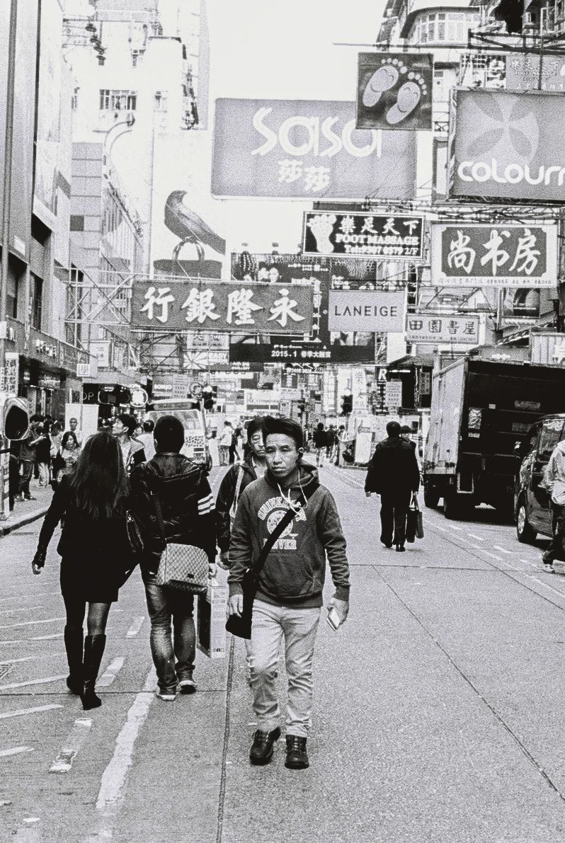 People rule the roads, people take preference over the vehicles in Mong Kok  Kodak 400TX, Leica M6 with Voigtlander Wide Angle Color-Skopar Pan 35mm f/2.5-M (PII)