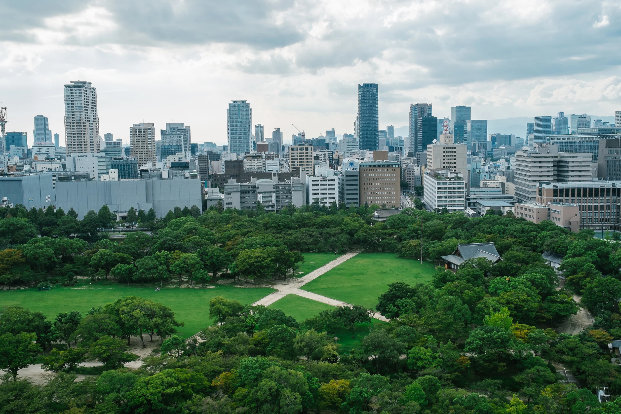 The view from above Osaka Castle