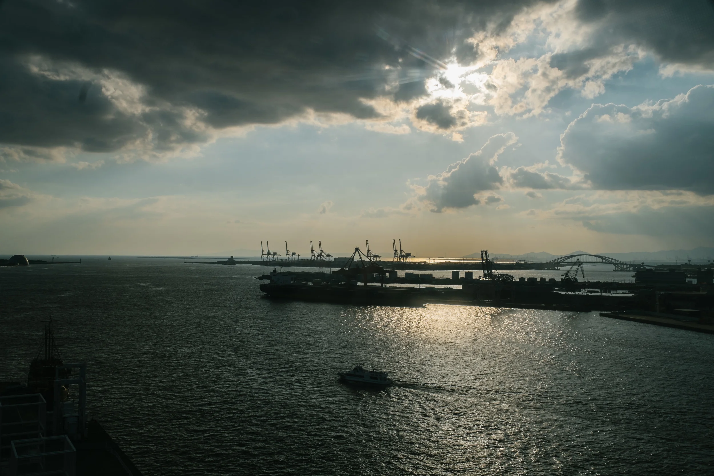 The beautiful view overseeing the ocean during sunset before the clouds rolled in