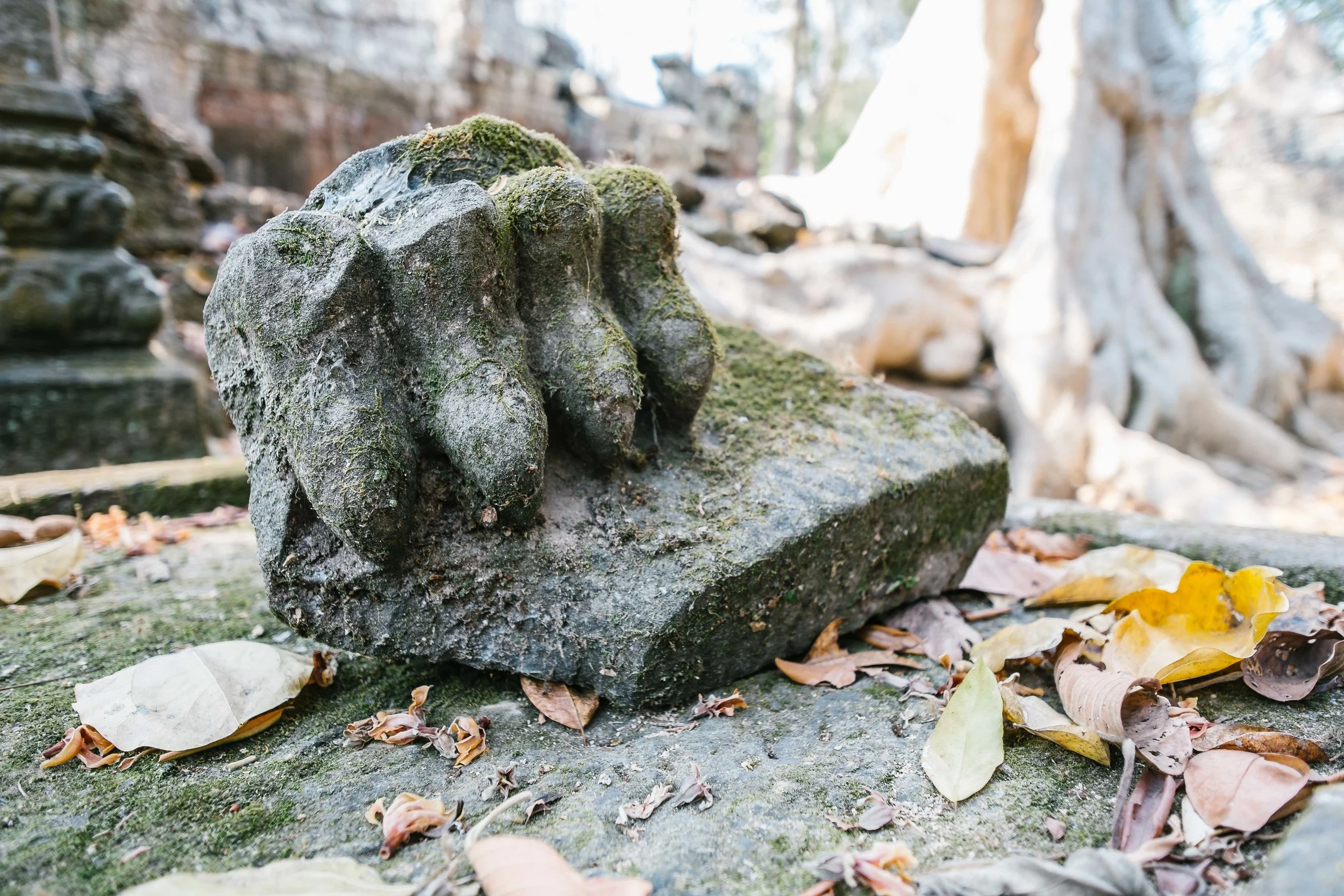 What is left of a statue at one of the entry ways of the temple.&nbsp;Fuji X-Pro 1, 14mm f/2.8