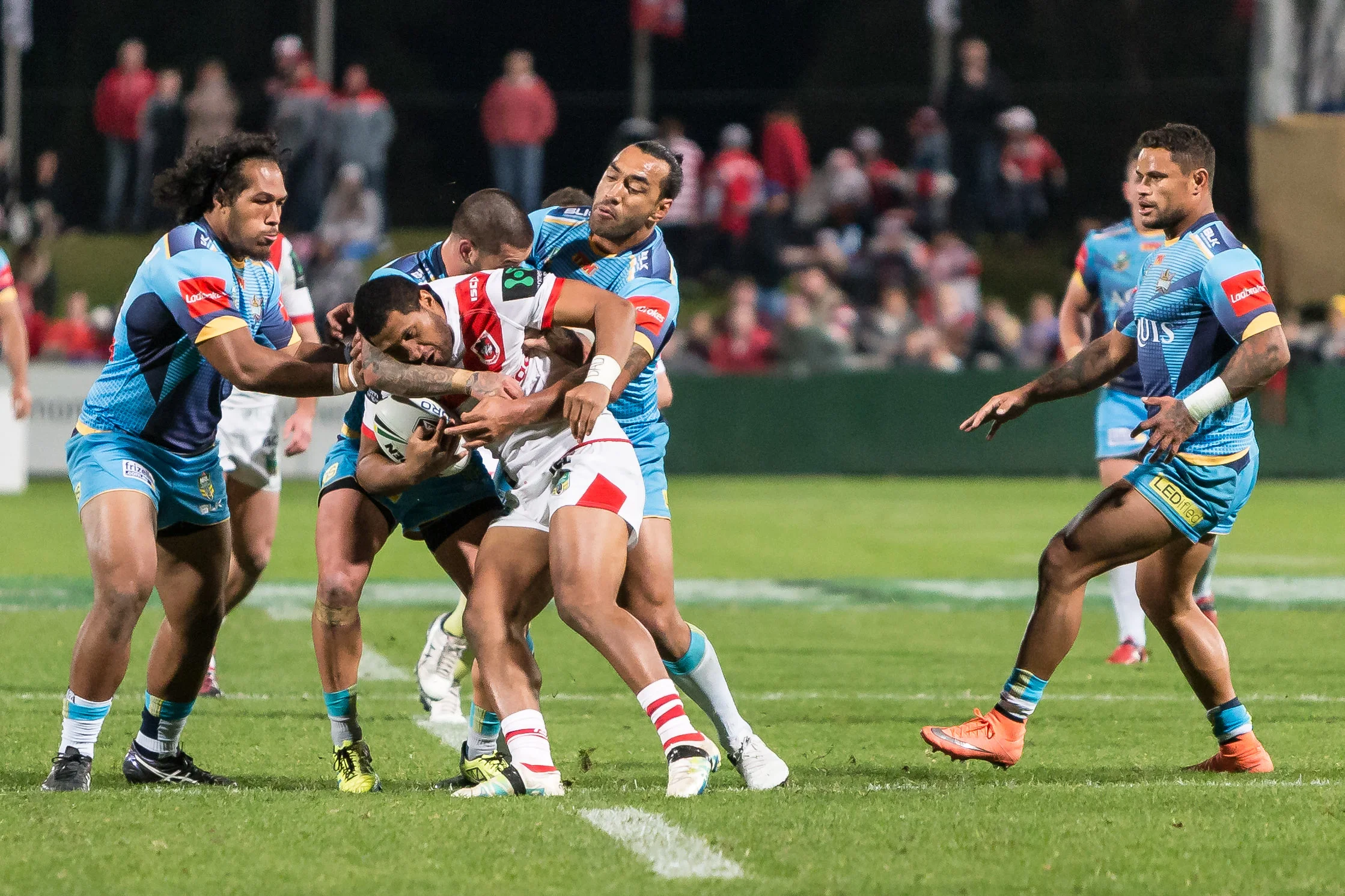 Nose repaired after the early hit. Faifai Loa takes it up