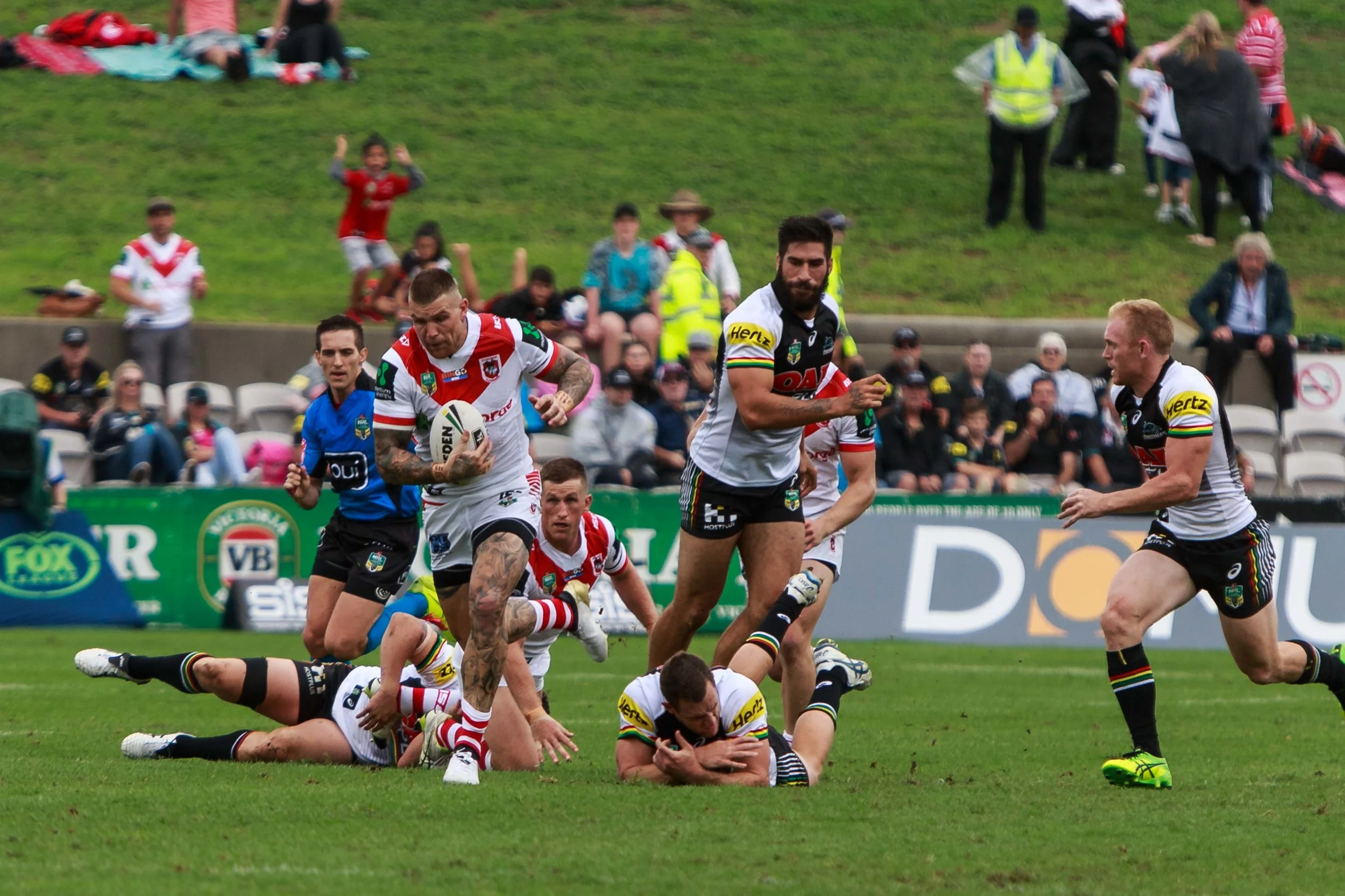 Josh Dugan on the charge early taking a hand off McCrone