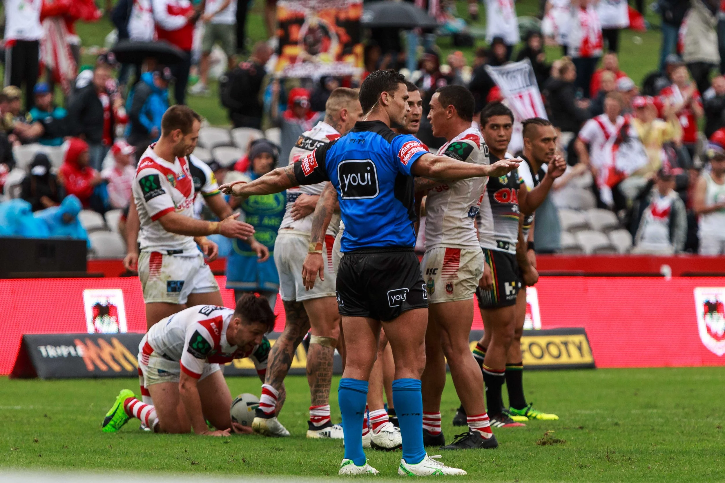 Ref Henry Perenara blows full time.