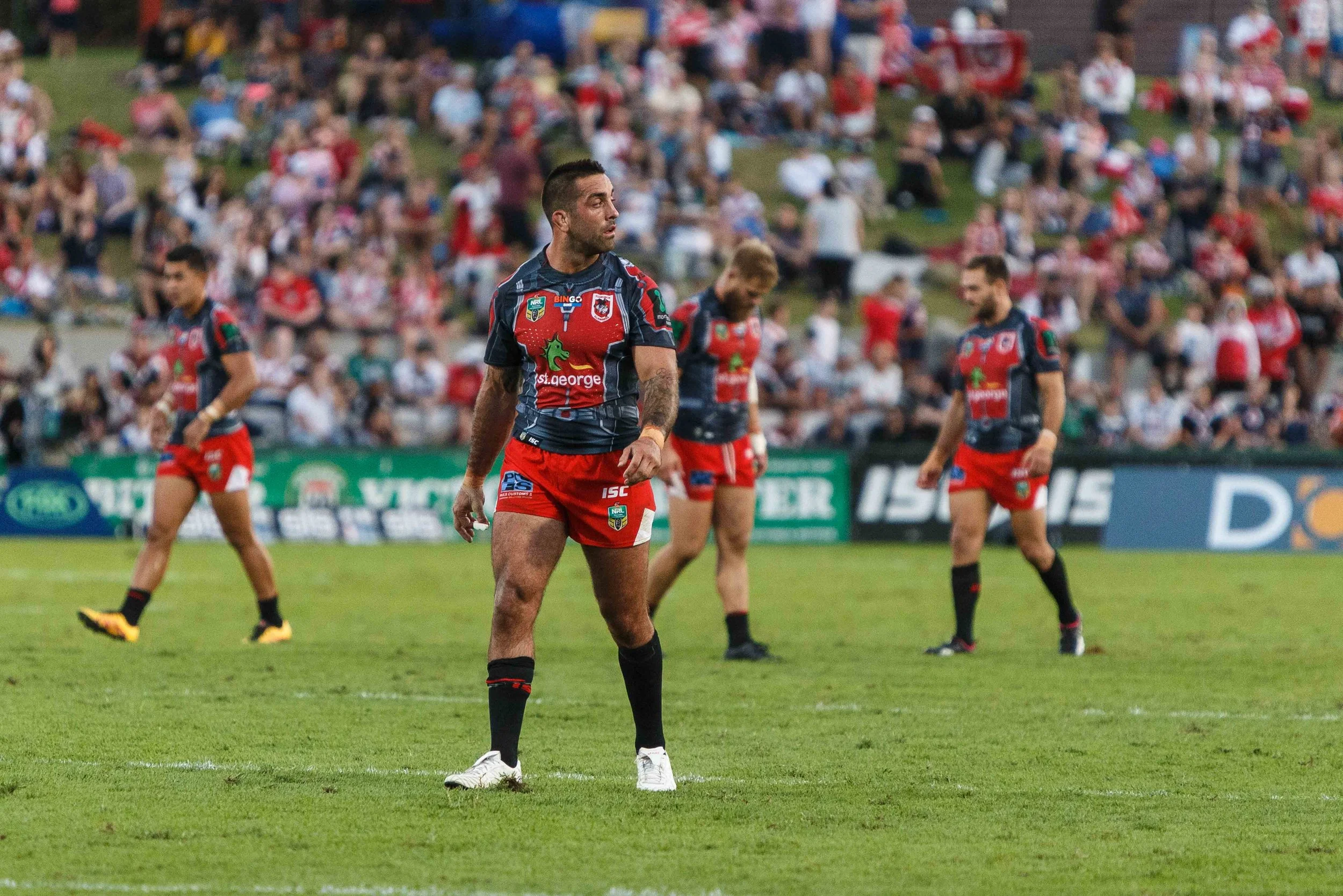 First try scorer Paul Vaughn returns back for the kick off on the Northern end