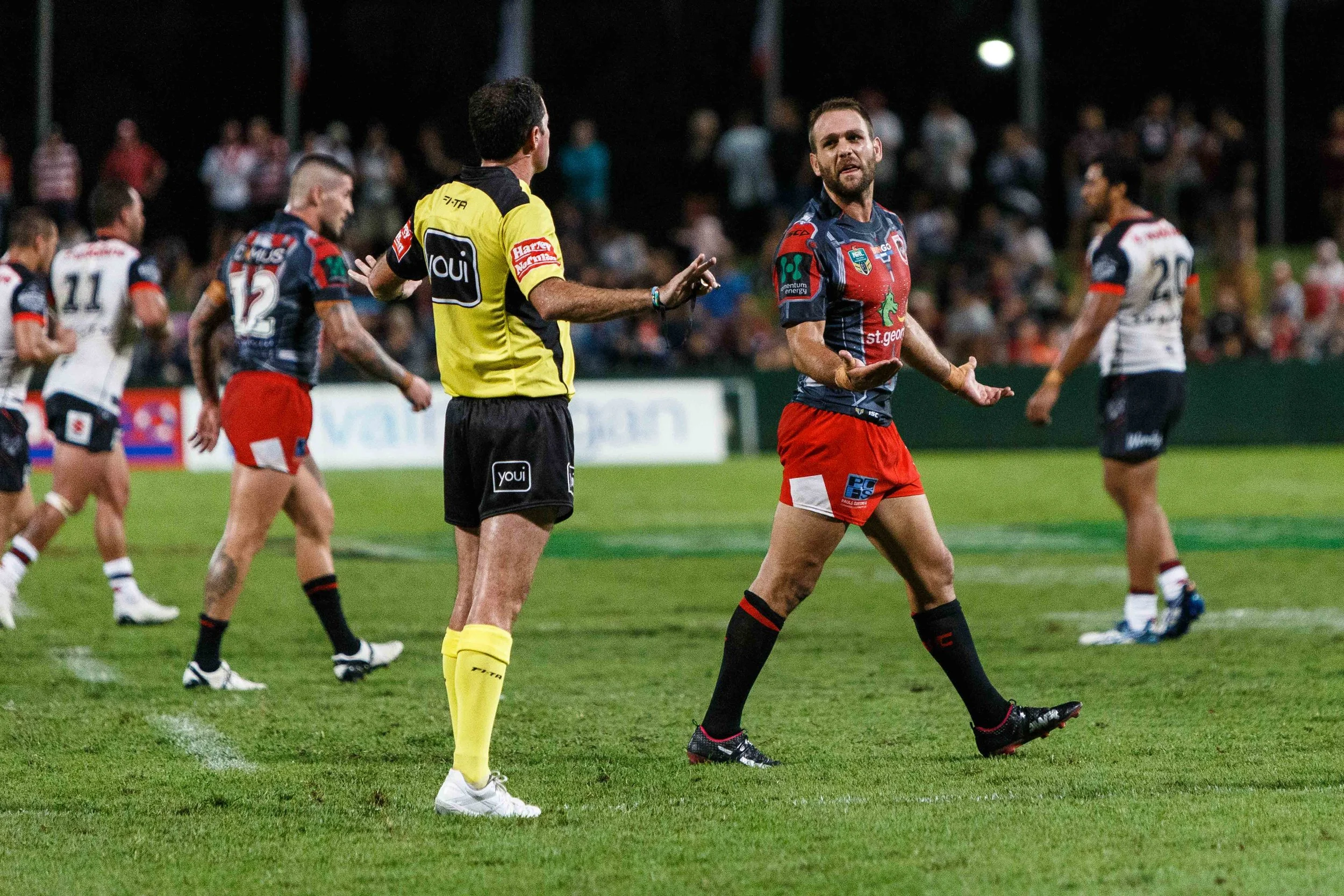 NIghtingale queries the ref at half time