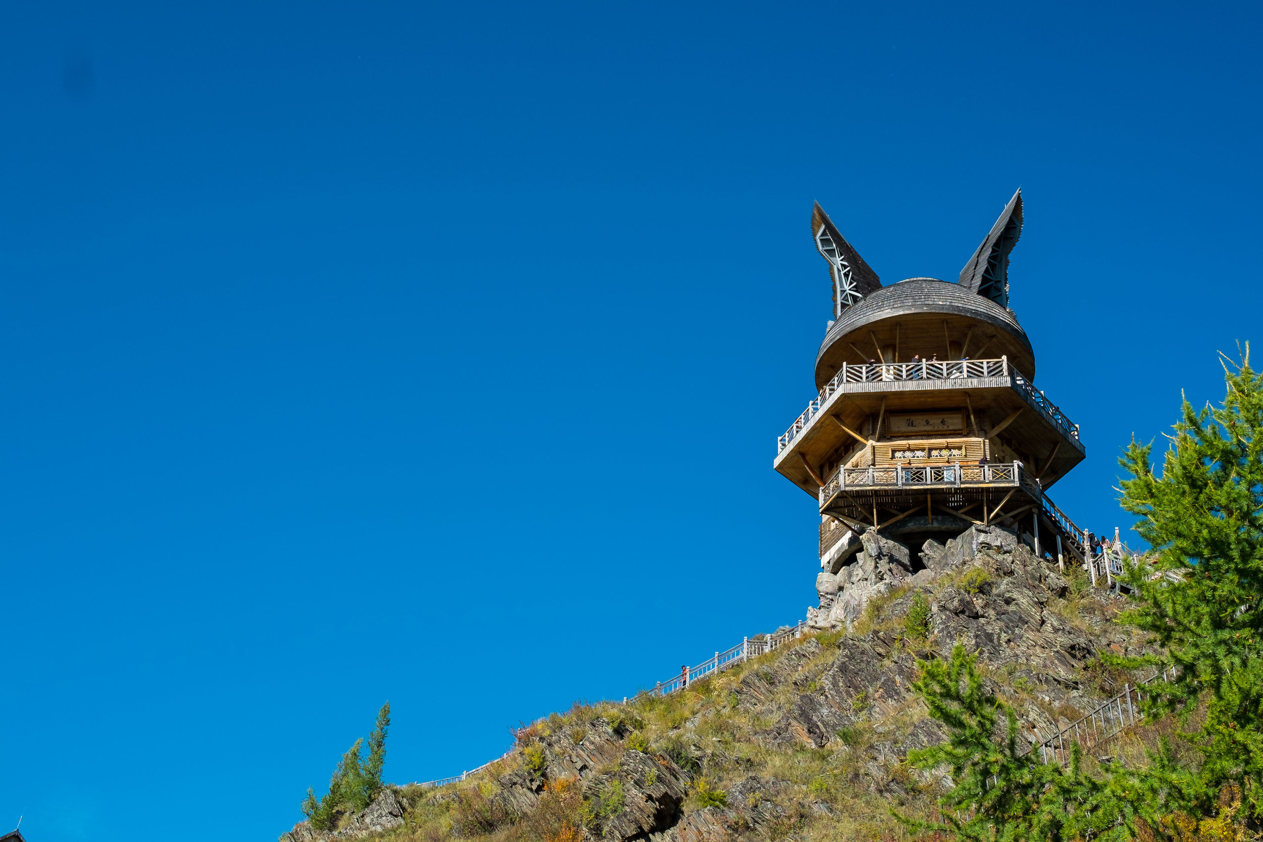 A close up look of the Fish Watching Pavilion on the way down